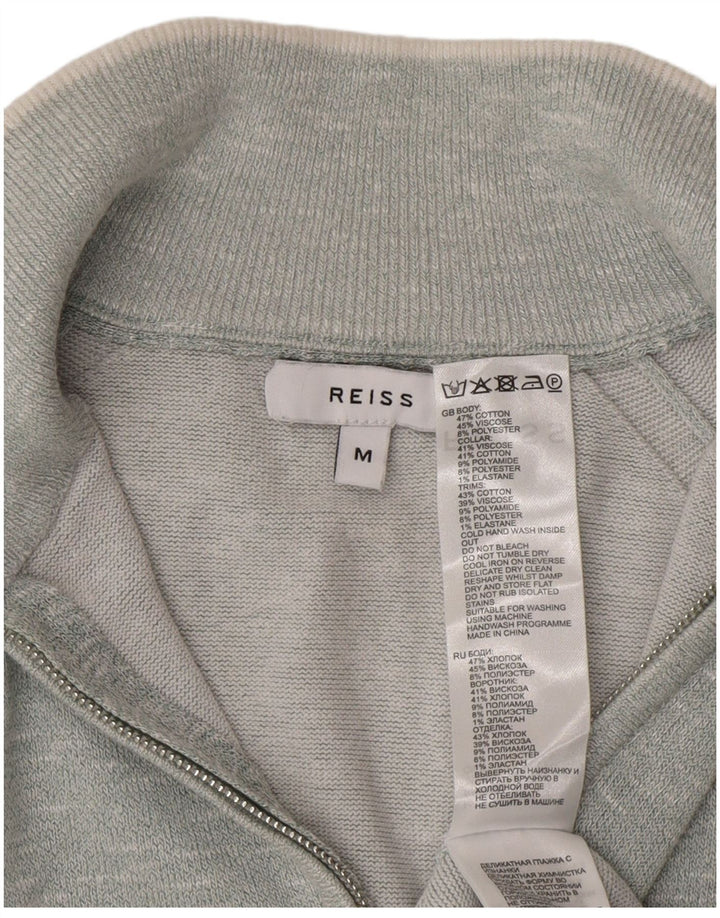 Jersey Reiss Hombre con cuello y cremallera de algodón moteado en azul medio