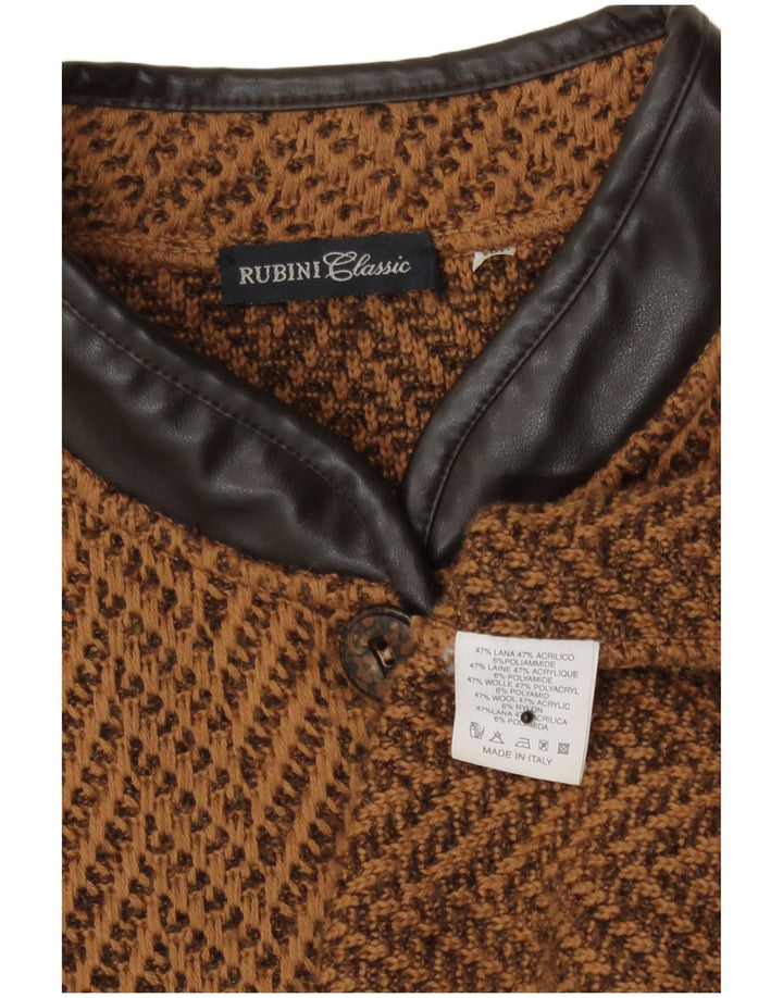 Vintage mujer Cardigan suéter Reino Unido 14 marrón medio Chevron lana
