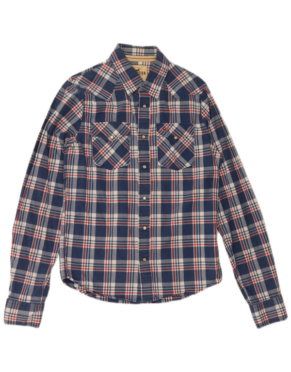 Camisa Hollister Hombre Grande Algodón A Cuadros Azul Marino