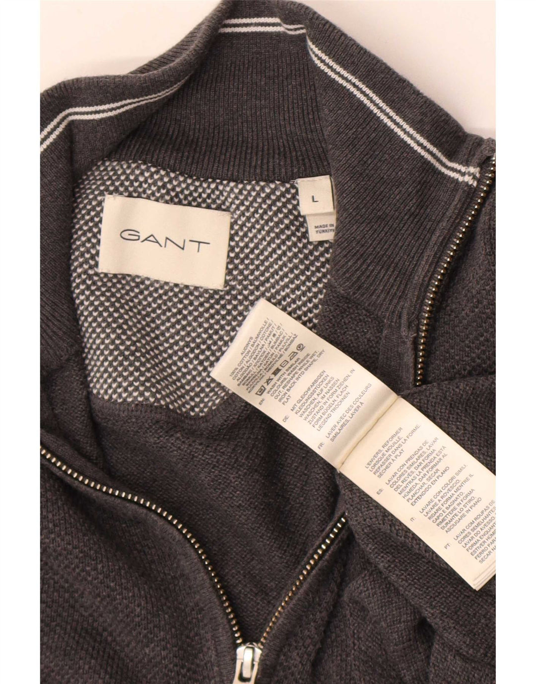 Gant Jersey con cuello y cremallera para hombre, talla grande, algodón gris