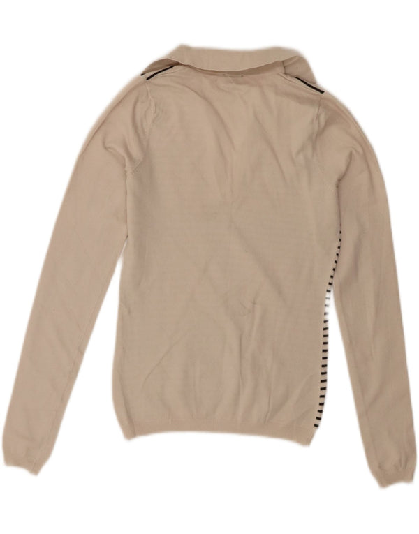 CALVIN KLEIN JEANS Suéter tipo jersey con cuello tipo polo para mujer UK 10 Small Off White