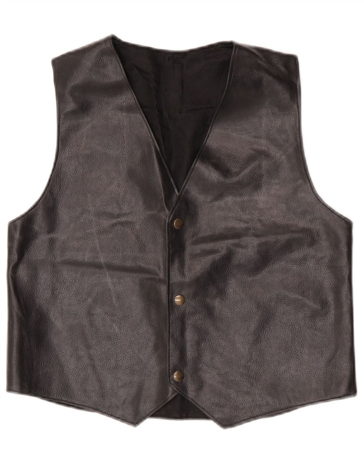 Vintage mujer cuero chaleco Reino Unido 14 medio negro