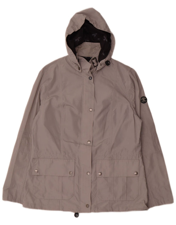 Barbour Womens Hooded Rain Jacket UK 14 Large Grey Polyester