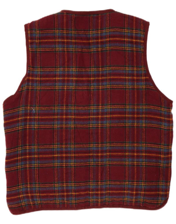 Vintage hombres reversible acolchado Gilet Reino Unido 40 gran cheque borgoña