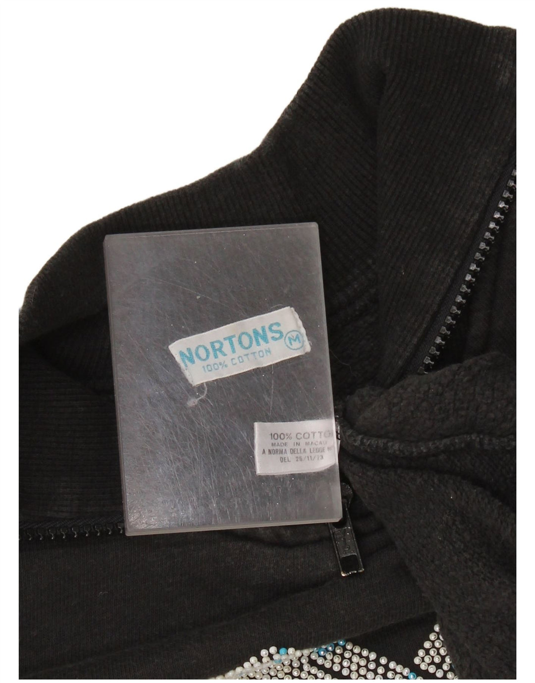 NORTONS Sudadera con cuello y cremallera gráfica para mujer, talla 44, talla M, color negro