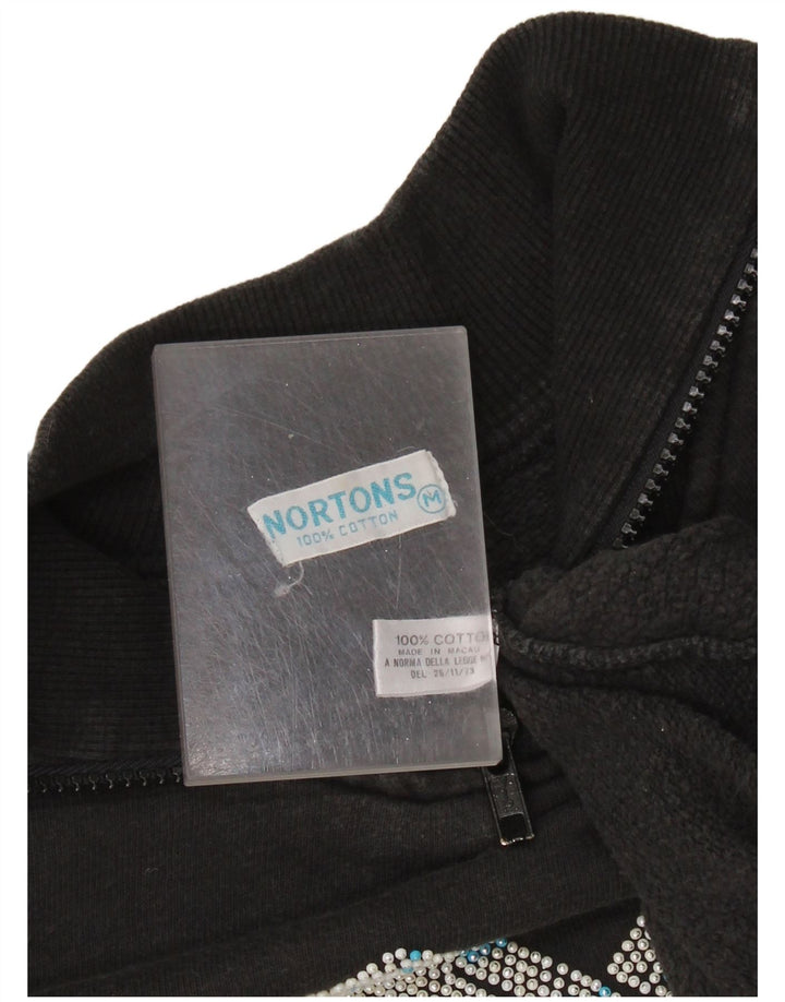 NORTONS Sudadera con cuello y cremallera gráfica para mujer, talla 44, talla M, color negro