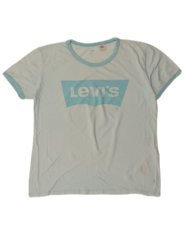 LEVI'S Camiseta gráfica para mujer Top UK 44 Algodón turquesa mediano