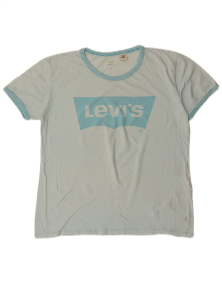 LEVI'S Camiseta gráfica para mujer Top UK 44 Algodón turquesa mediano