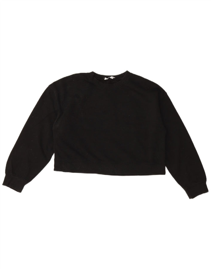 Zara Mujer Crop Sudadera Jumper UK 44 Mediano Negro Algodón