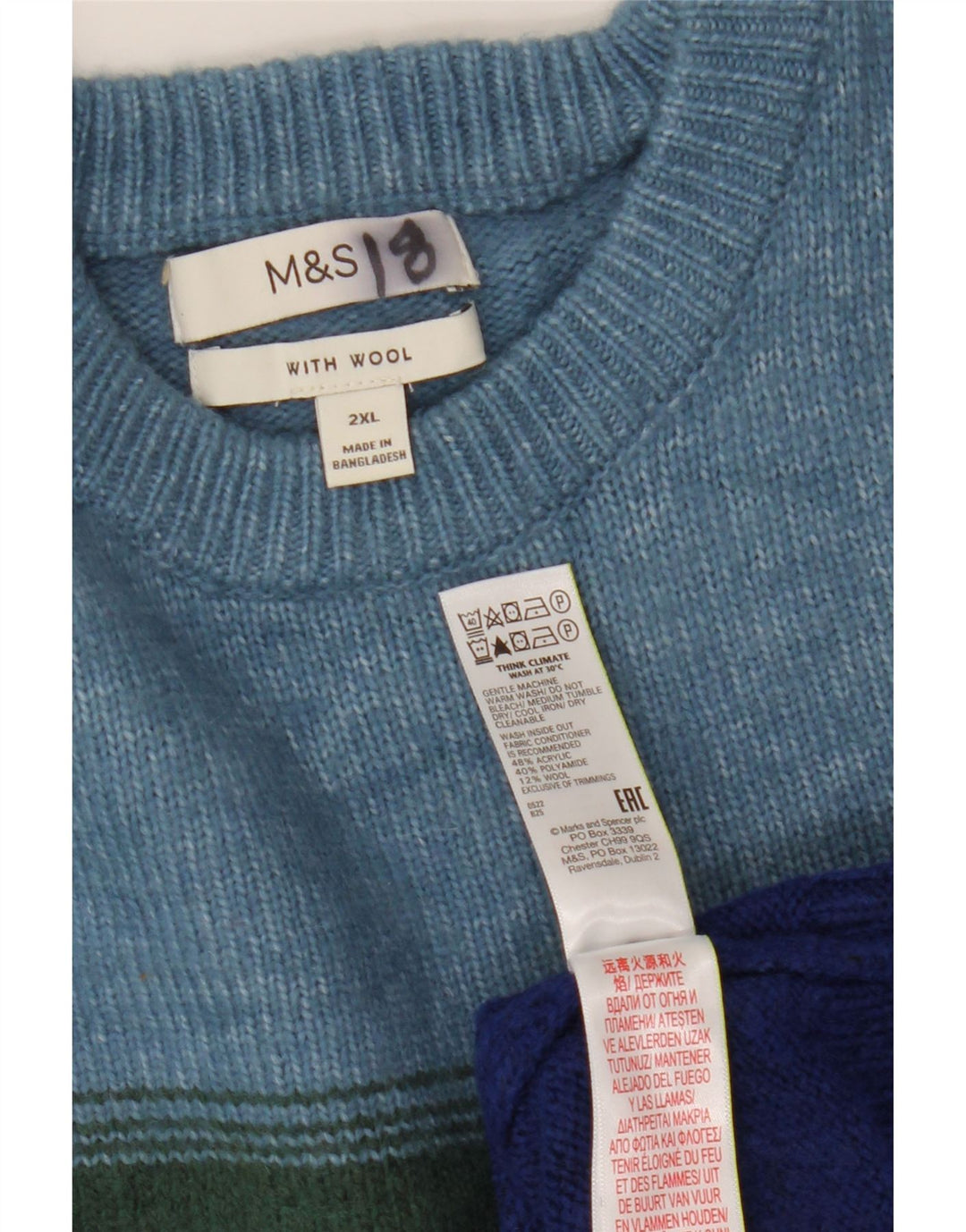 Marks & Spencer - Jersey de cuello redondo para hombre, talla 2XL, multicolor a rayas