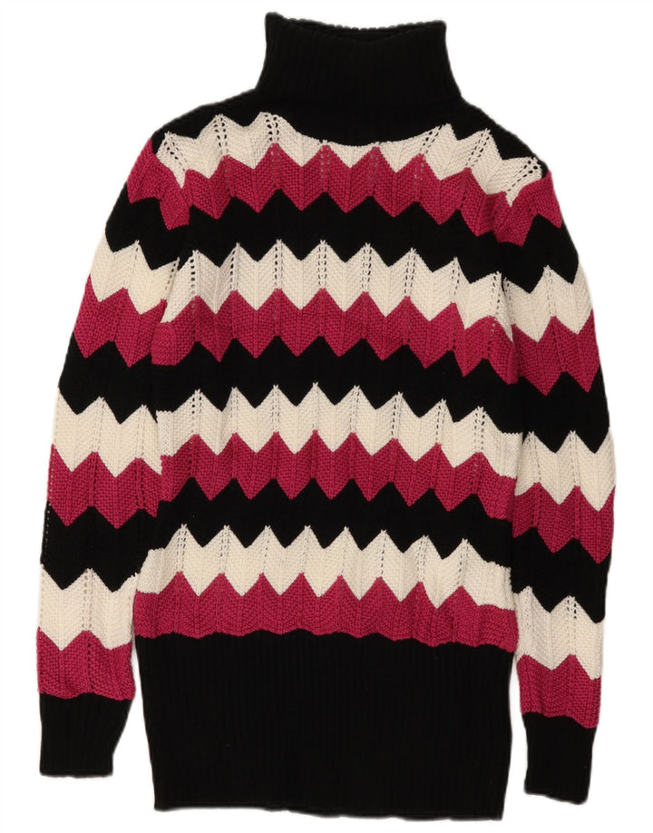 VINTAGE Mujer Roll Neck Jumper Suéter Reino Unido 16 Grande Multicolor Chevron