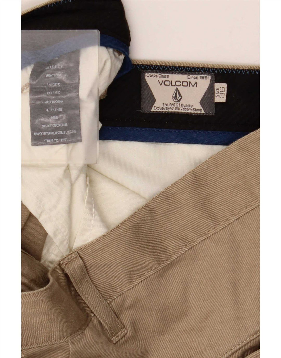 Pantalón chino ajustado Volcom para hombre W36 L34 Algodón beige