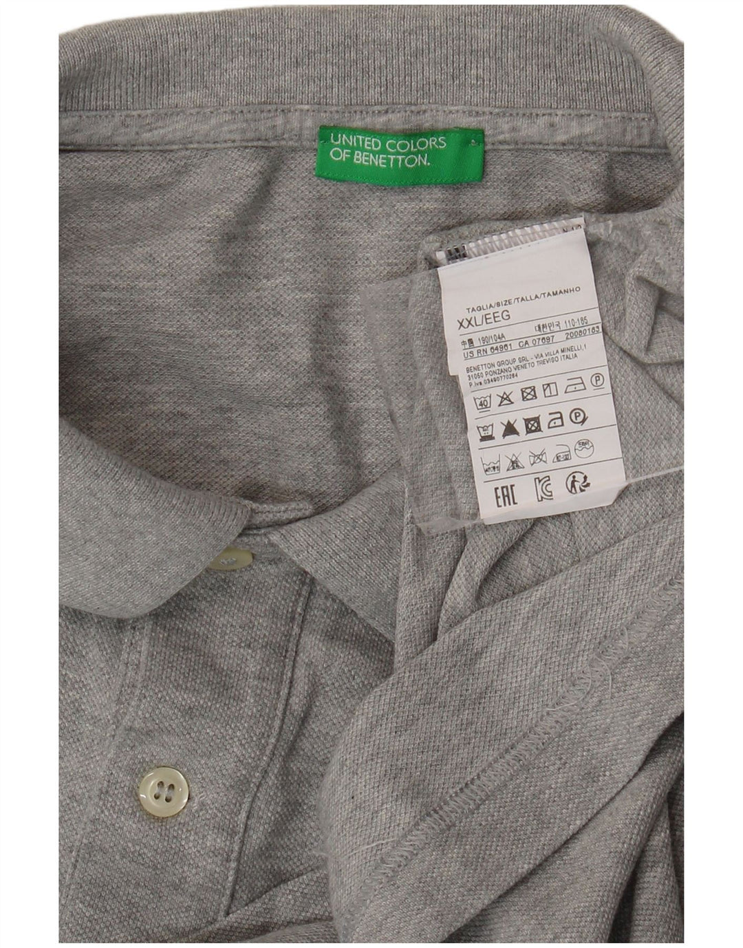 BENETTON Polo Hombre 2XL Algodón Gris