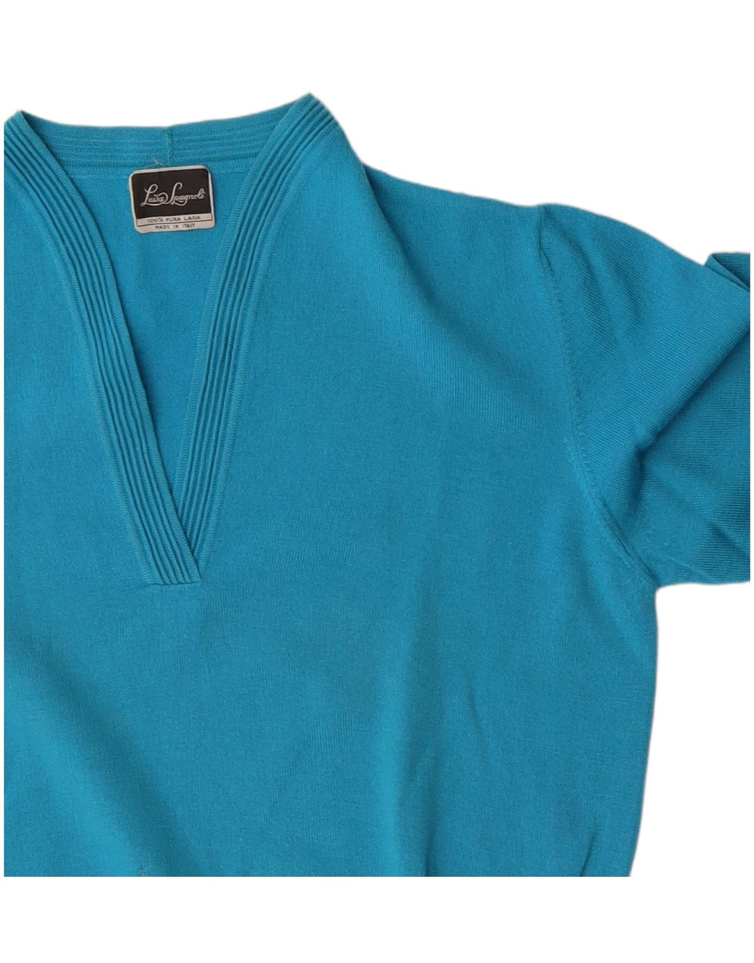 Luisa Spagnoli Jersey con cuello en V para mujer UK 40 Lana azul medio