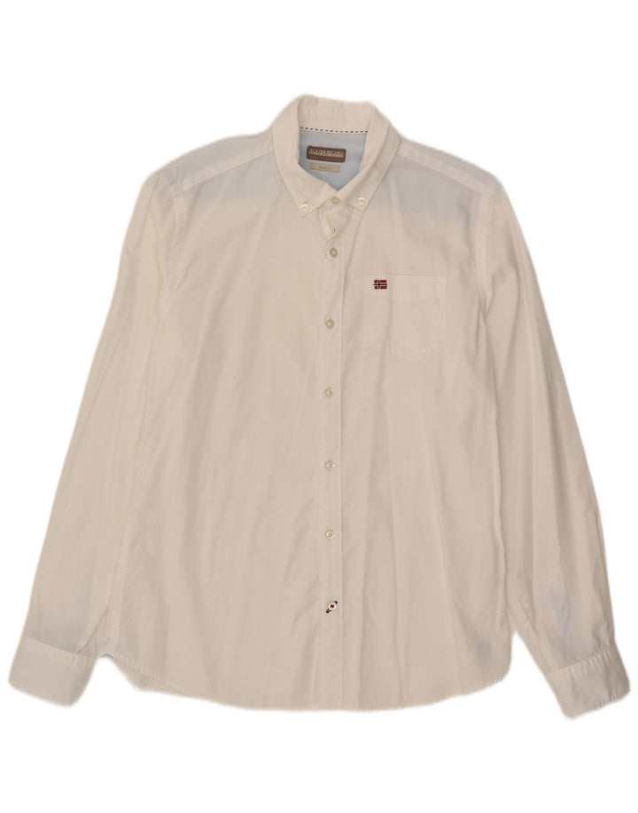 Napapijri Hombre Camisa Slim Fit Blanco Medio