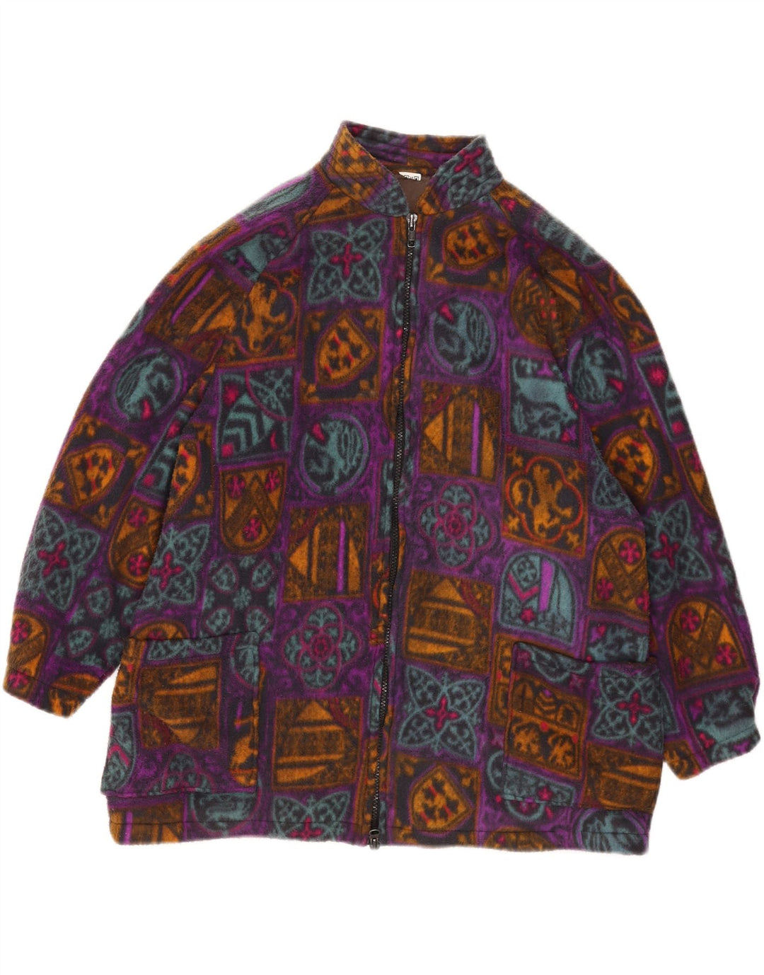 Vintage mujer chaqueta de lana de gran tamaño Reino Unido 18 XL multicolor geométrico