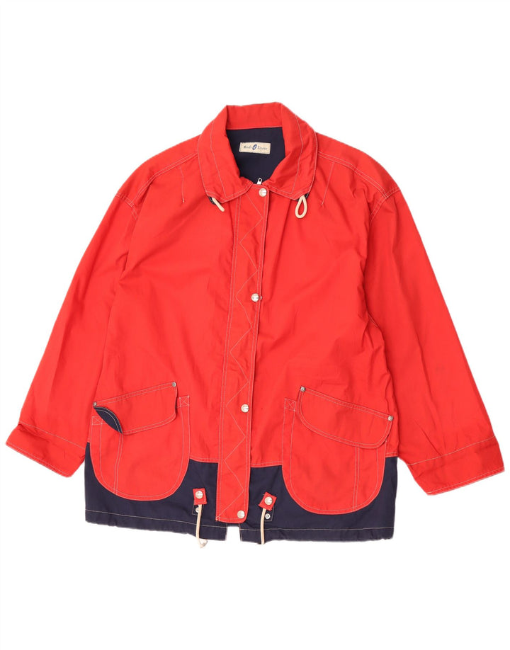 Vintage mujer chaqueta utilitaria Reino Unido 16 poliéster color rojo grande
