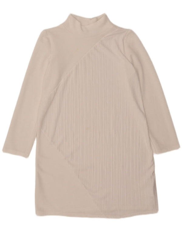Zara Vestido recto de manga larga para mujer UK 44 Poliéster blanco mediano