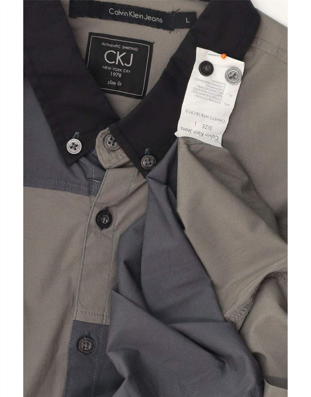 CALVIN KLEIN JEANS Camisa slim fit para hombre Algodón gris color block grande