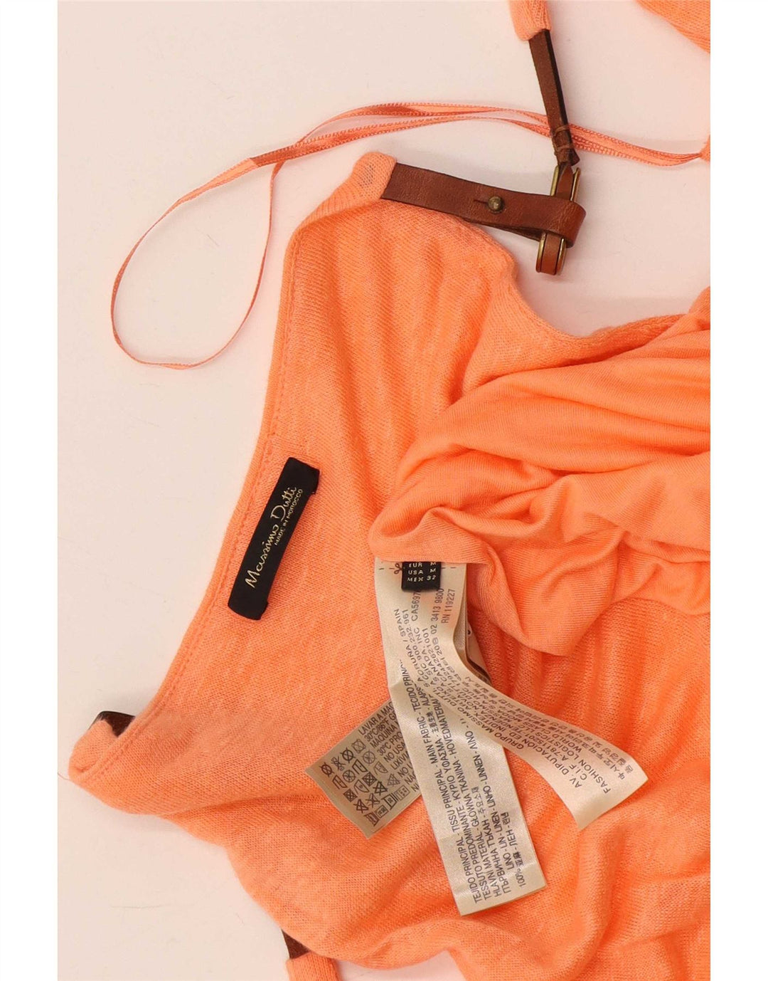 Massimo Dutti Vestido tubo para mujer UK 42 Lino moteado naranja mediano