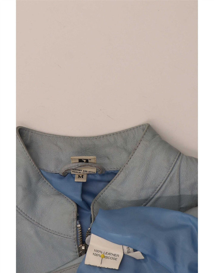 Vintage mujer chaqueta de cuero Reino Unido 14 cuero azul medio