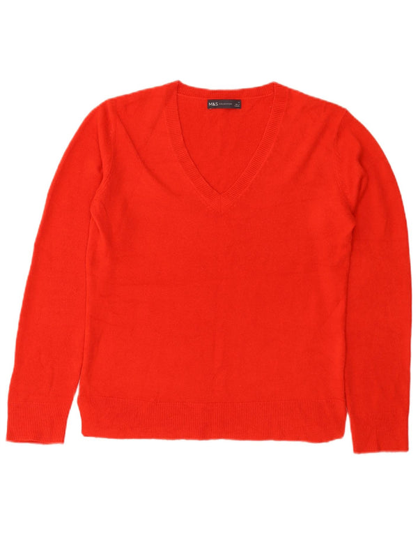 Marks & Spencer Suéter con Cuello en V para Mujer UK 10 Pequeño Acrílico Rojo