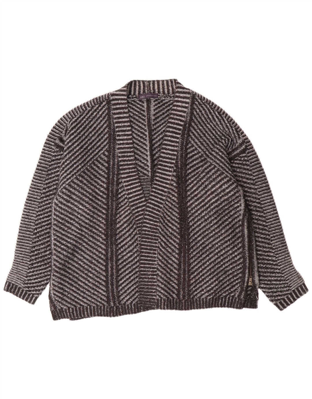 Marks & Spencer Suéter tipo cárdigan abierto para mujer UK 26 5XL Acrílico a rayas grises