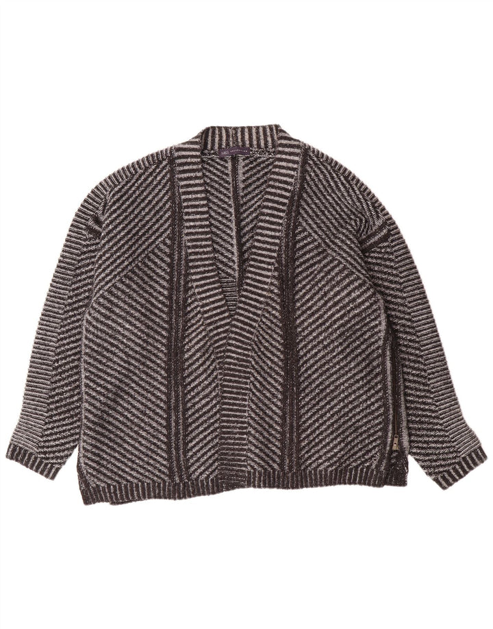 Marks & Spencer Suéter tipo cárdigan abierto para mujer UK 26 5XL Acrílico a rayas grises