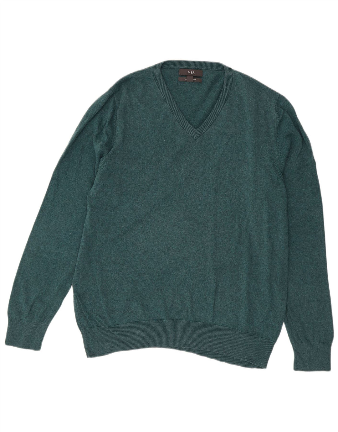 Marks & Spencer Jersey con cuello en V para hombre, talla grande, algodón azul