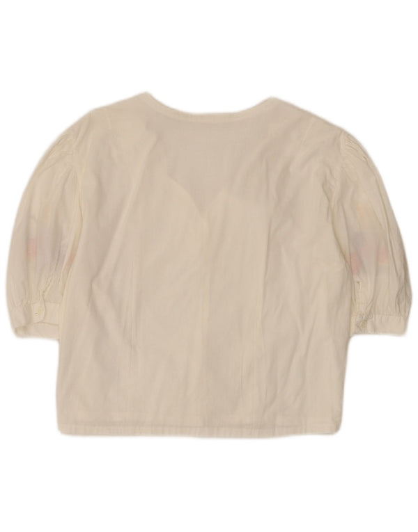 Vintage mujer camisa de manga corta blusa Reino Unido 14 grande blanco floral