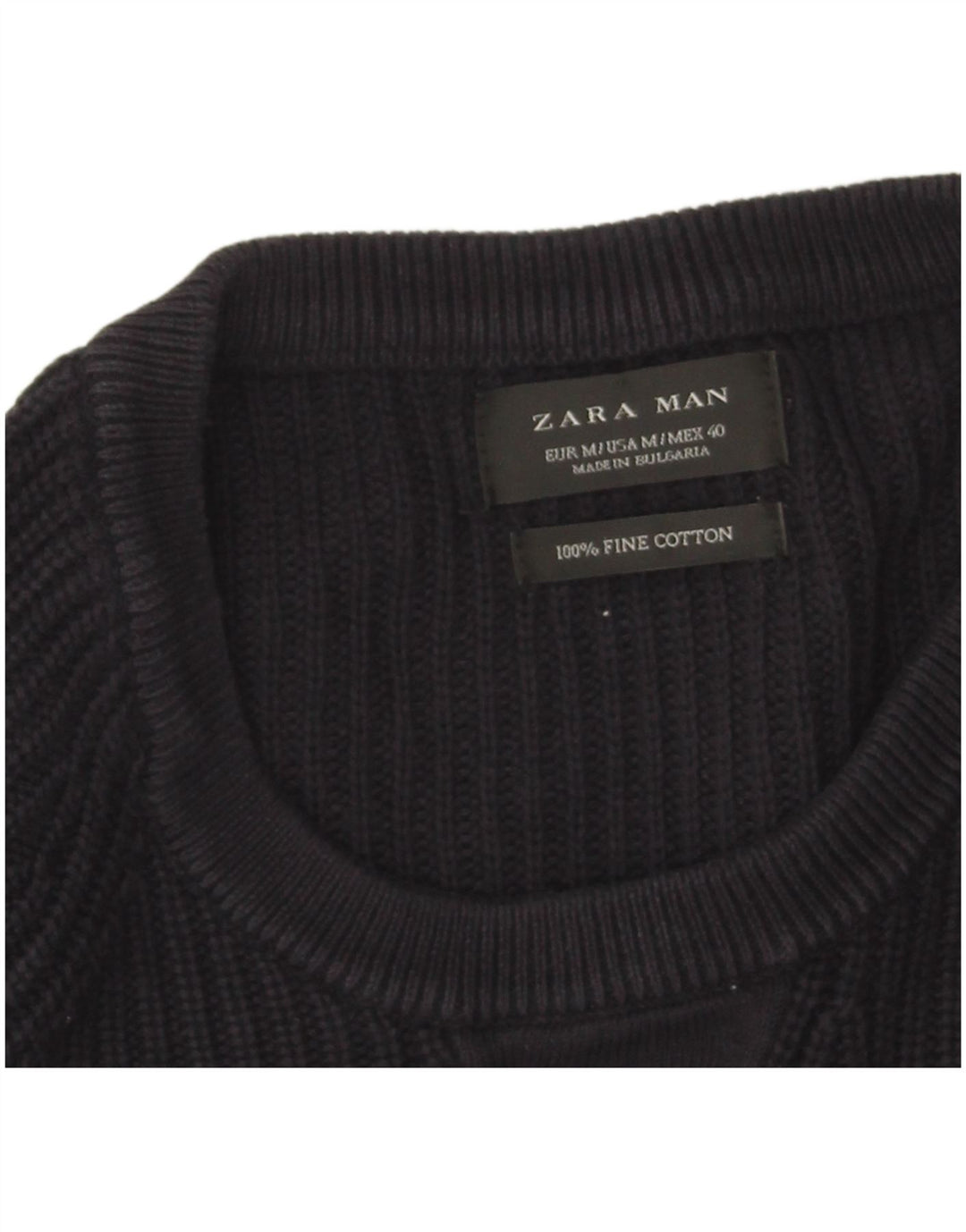 Zara Hombre Jersey Cuello Redondo Jersey Medio Azul Marino Algodón