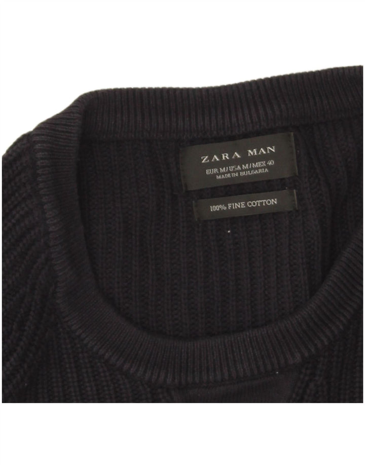 Zara Hombre Jersey Cuello Redondo Jersey Medio Azul Marino Algodón