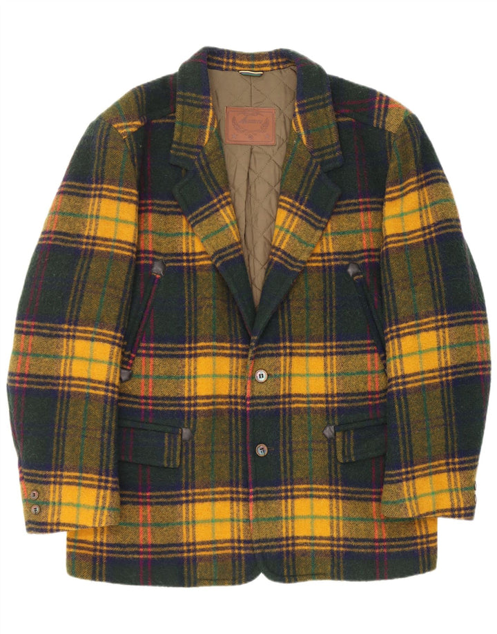 Azzurra Chaqueta tipo blazer de 2 botones para hombre IT 52 XL Lana virgen a cuadros verdes
