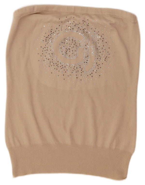 Gaudí Top corto sin tirantes con gráfico para mujer UK 44 Poliéster beige grande