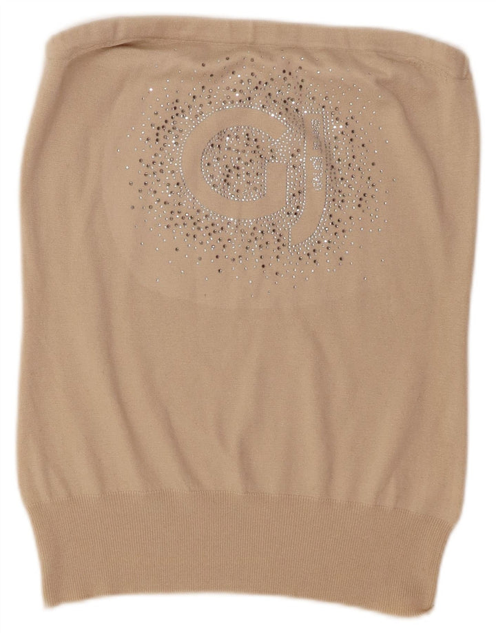 Gaudí Top corto sin tirantes con gráfico para mujer UK 44 Poliéster beige grande