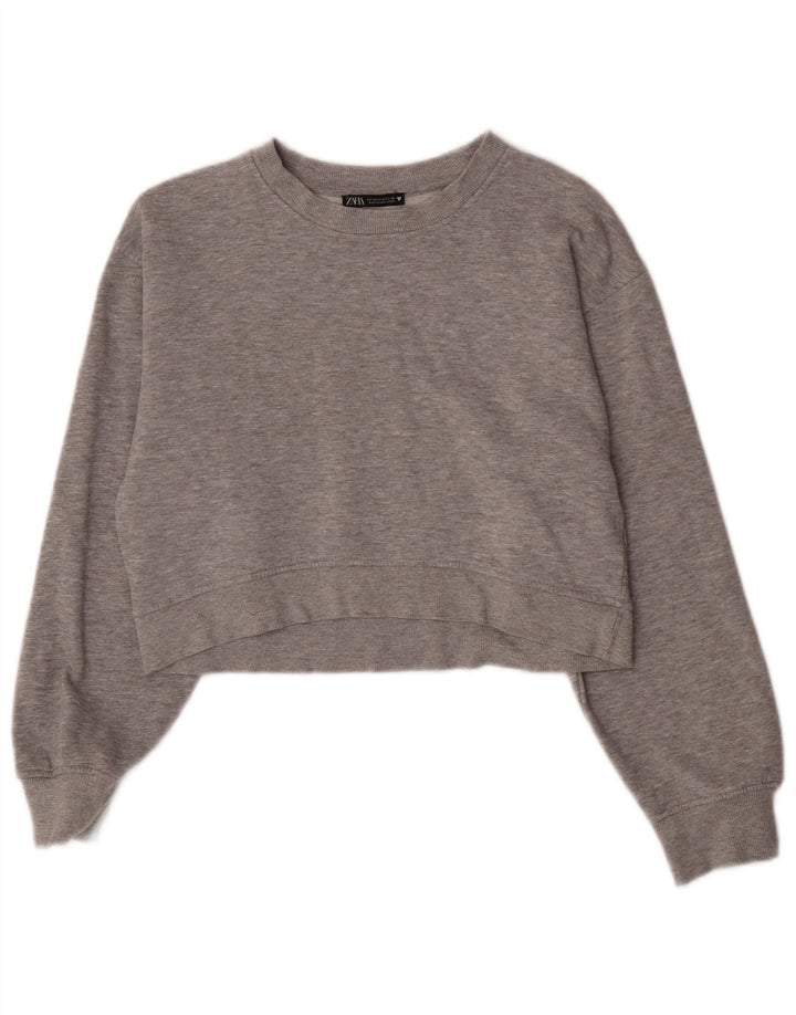 Zara Mujer Crop Sudadera Jumper UK 12 Gris Medio
