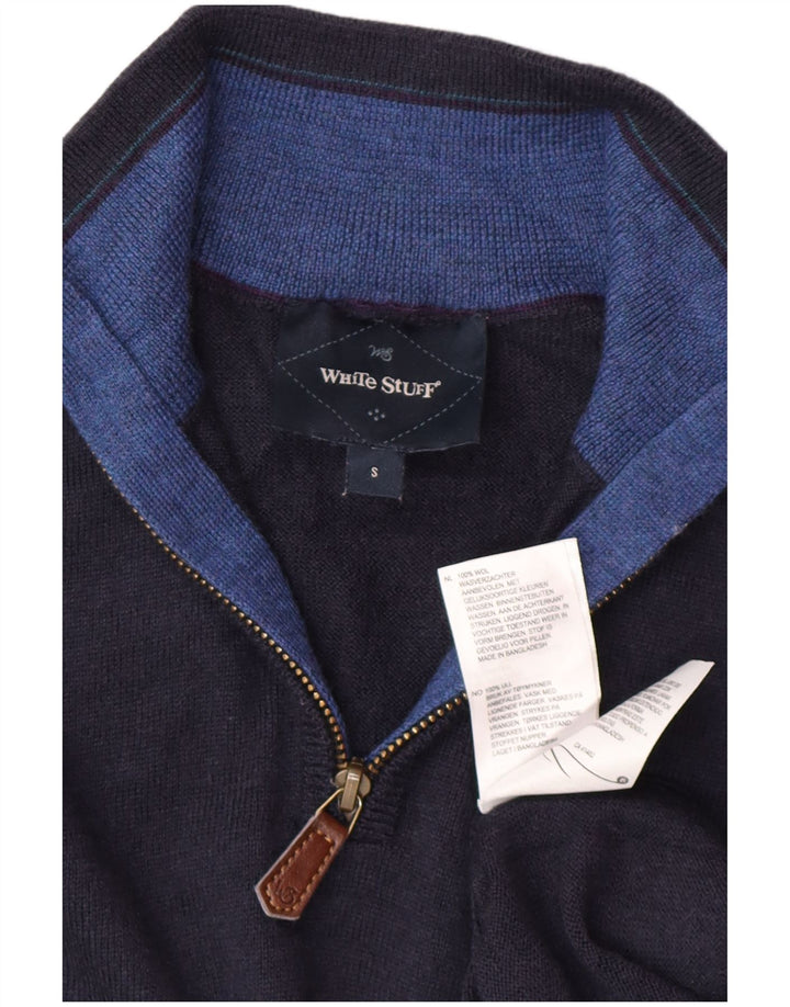 Jersey de punto con cremallera en el cuello para hombre de White Stuff, talla pequeña, de lana azul marino