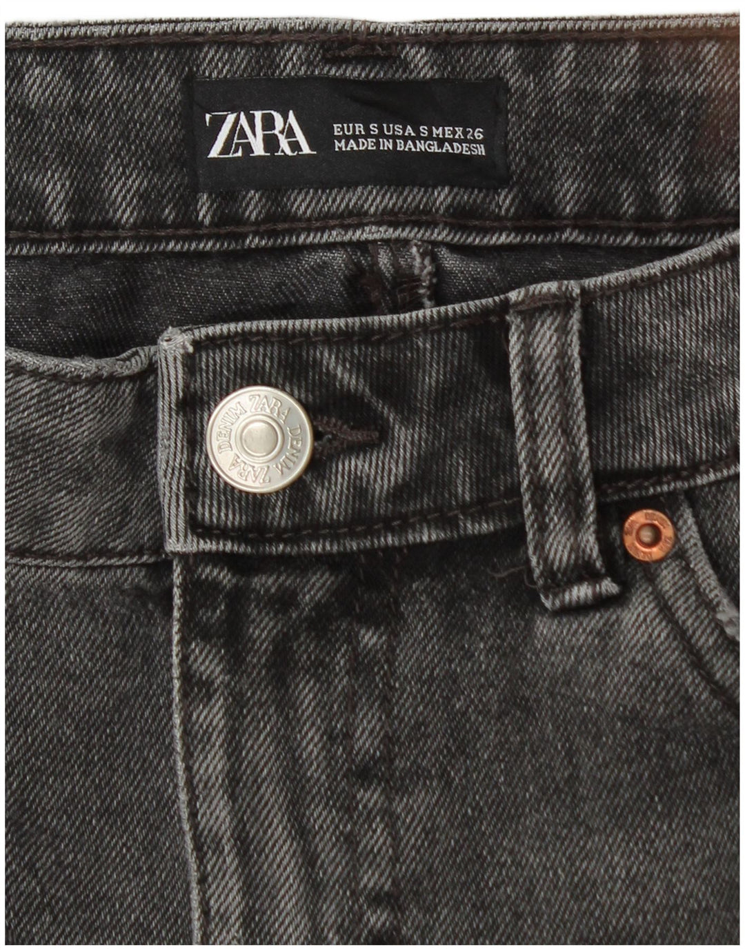 Zara Mujer Mini Falda Vaquera Pequeña W26 Algodón Negro