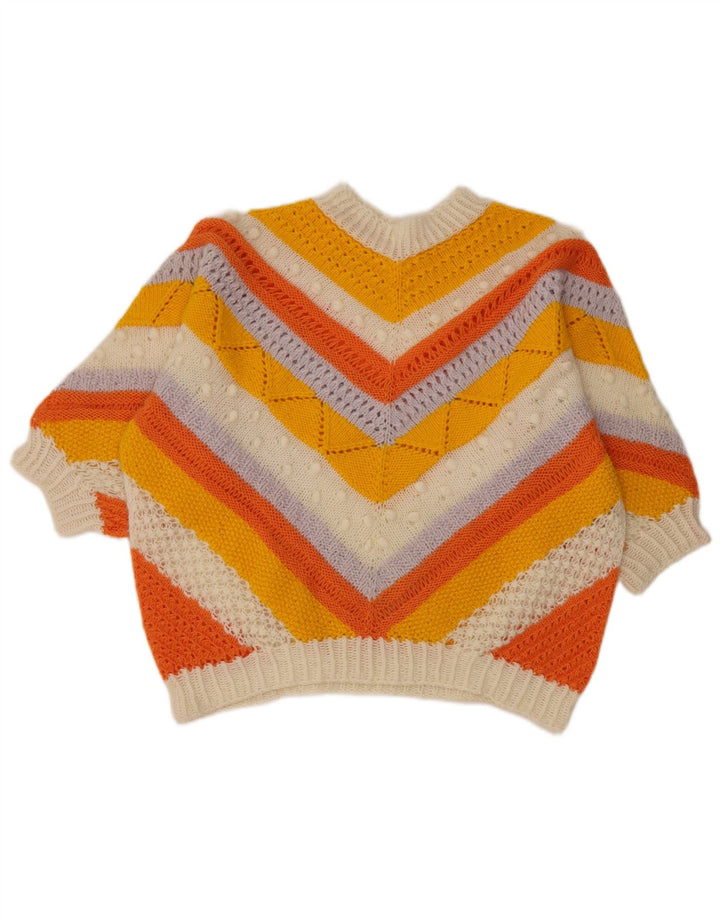 VINTAGE Mujer Crop Crew Neck Jumper Suéter Reino Unido 12 Medio Multicolor
