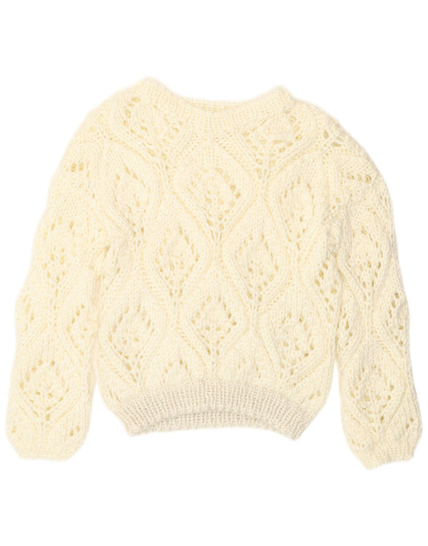 Vintage mujeres ver a través de barco cuello jersey suéter Reino Unido 12 medio apagado blanco