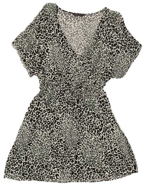 Marks & Spencer Vestido acampanado para mujer UK 44 Viscosa con estampado animal negro mediano