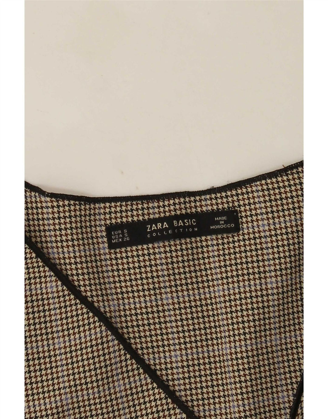 Zara Mujer Blusa De Manga Larga Top UK 10 Small Gris Houndstooth