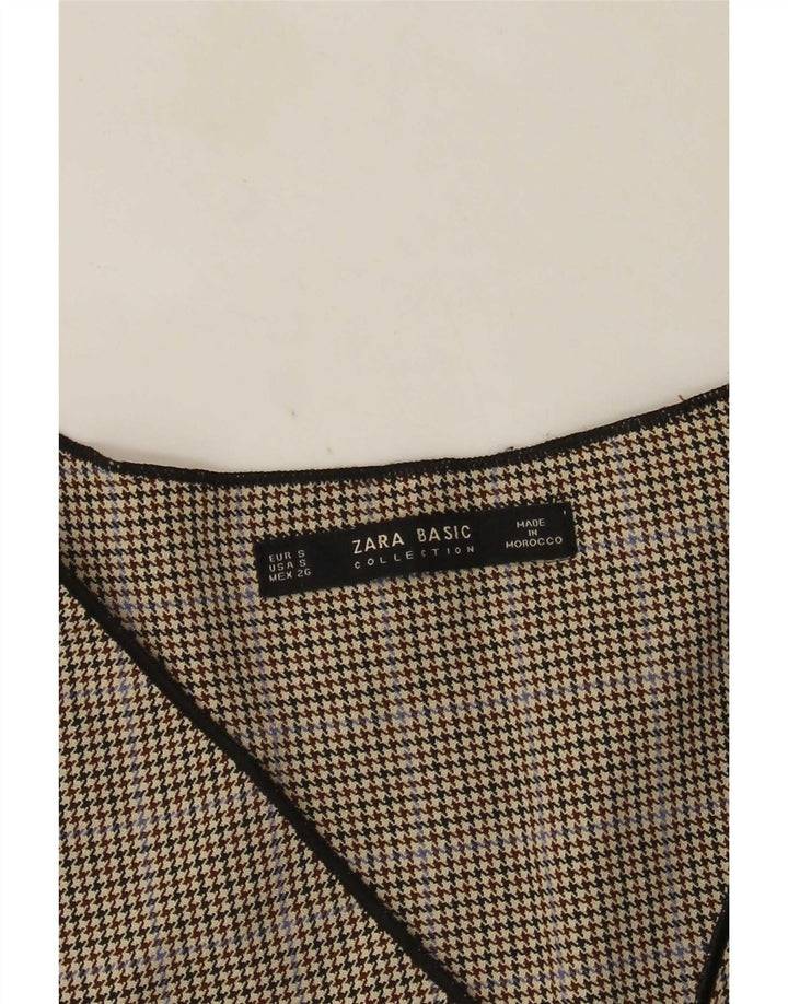 Zara Mujer Blusa De Manga Larga Top UK 10 Small Gris Houndstooth