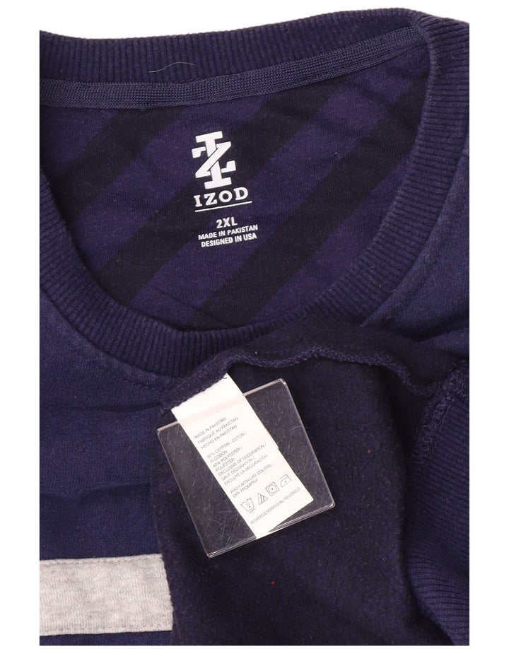 Izod Hombre Sudadera Jumper 2XL Azul Marino Rayas Algodón