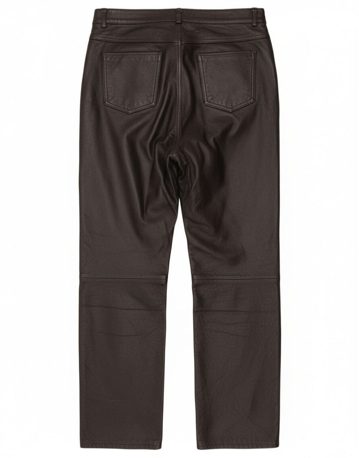 Vintage mujer pantalones de cuero recto IT 46 Grande W34 L30 Cuero Negro