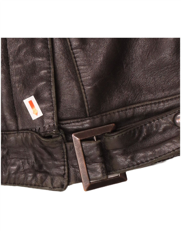 Chaqueta de cuero vintage para mujer IT 44 Biker de cuero negro mediano