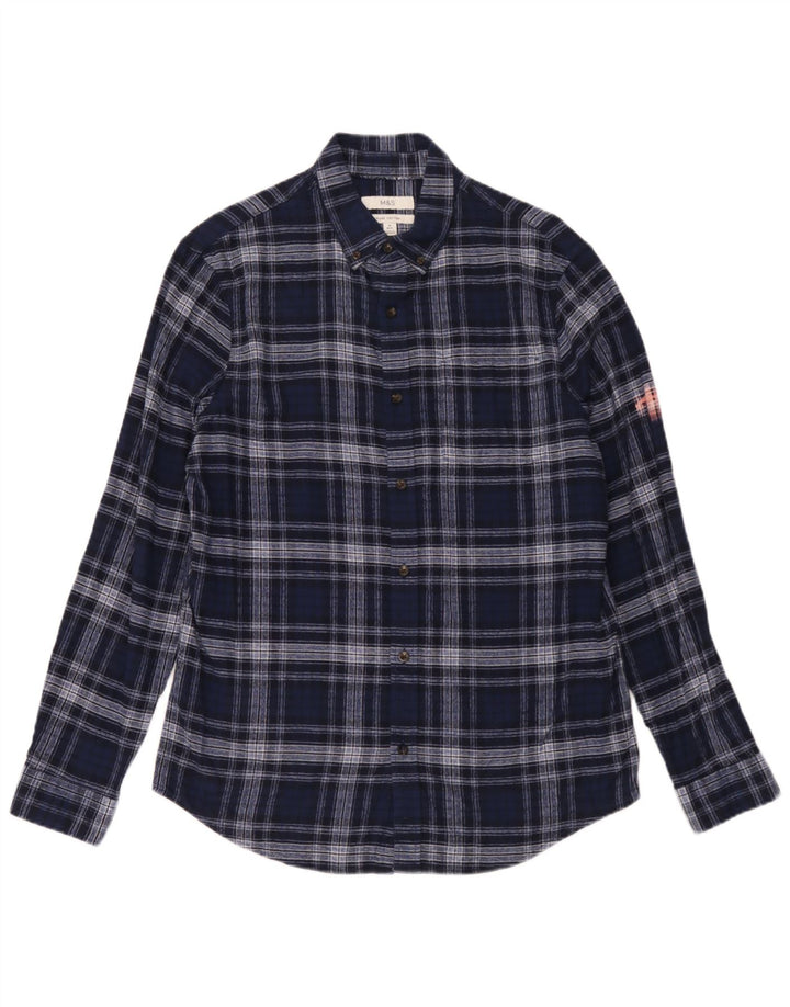 Marks & Spencer Camisa de franela de corte regular para hombre Cuadros azul marino mediano