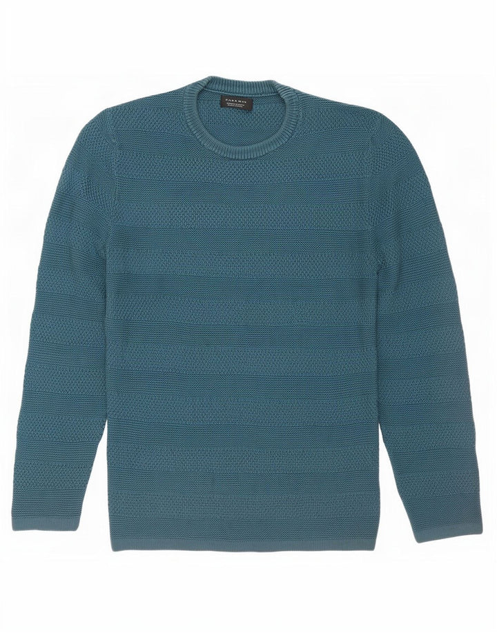 Zara Hombre Jersey Cuello Redondo Jersey Algodón Rayas Azul Medio
