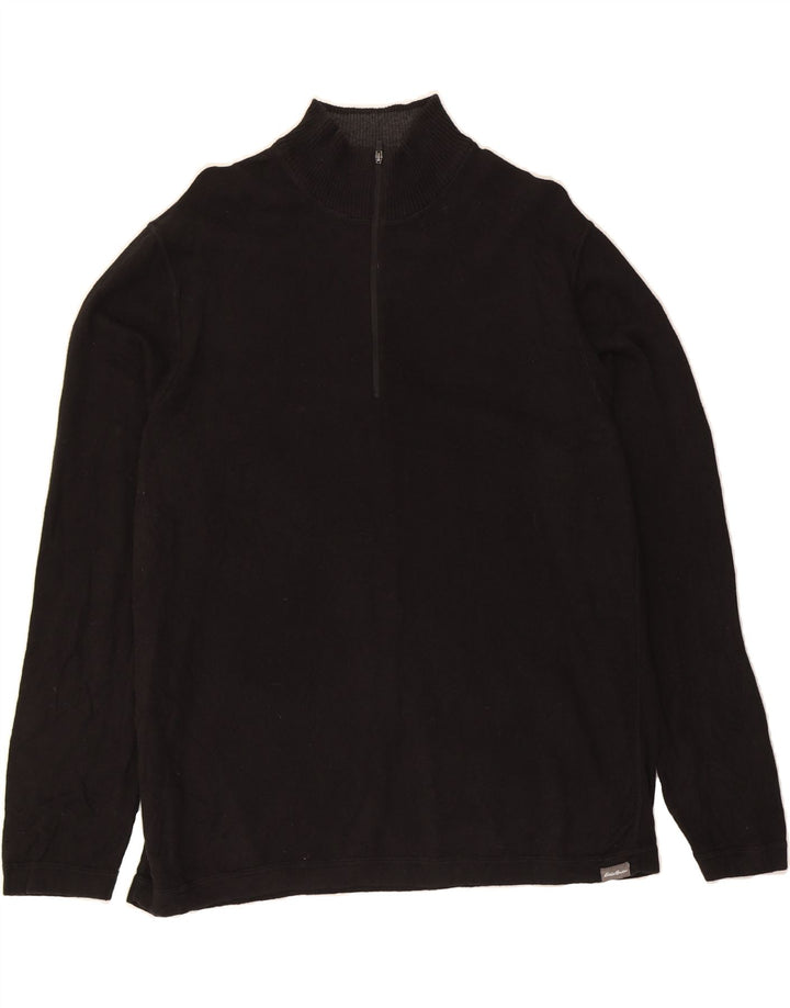 EDDIE BAUER Mens Zip Neck Jumper Sweater XL Black Cotton Vintage Eddie Bauer and Second-Hand Eddie Bauer from Messina Hembry 