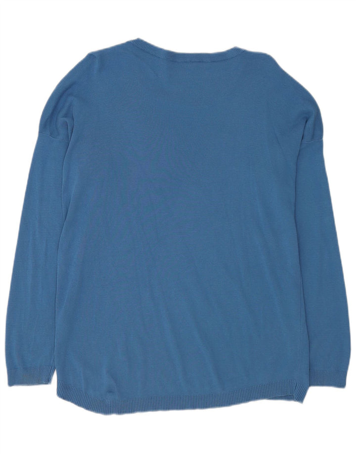 Benetton Jersey De Cuello Redondo Para Mujer ES 44 Azul Medio Algodón